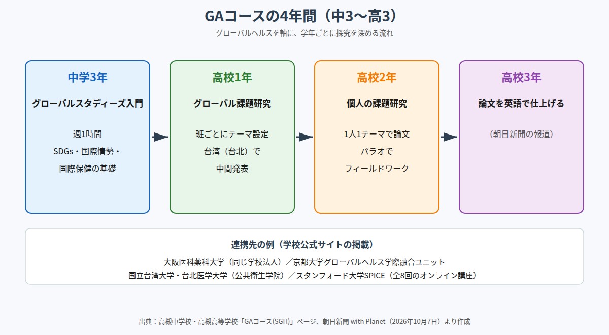高槻中学校・高槻高校GAコースの中3から高3までの学びの流れ