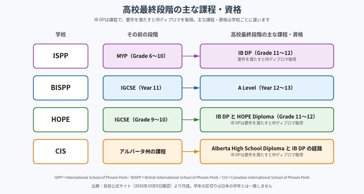 高校最終段階の主な課程・資格の学校別比較